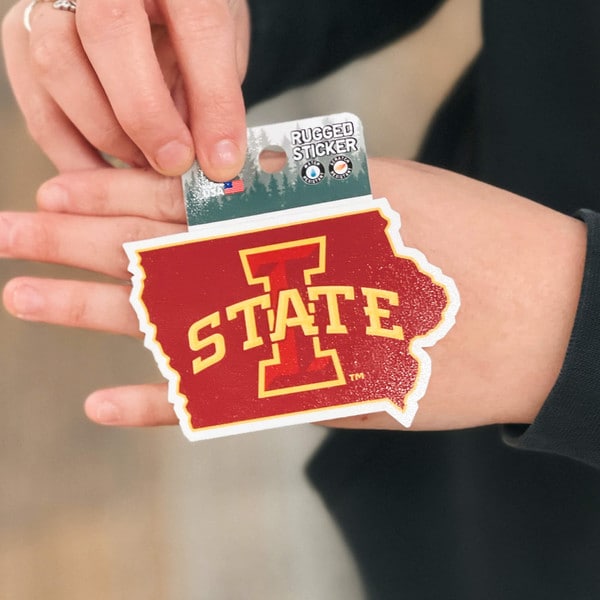 I-State Shape of Iowa Cardinal Rugged Sticker (2.5"x3.5")